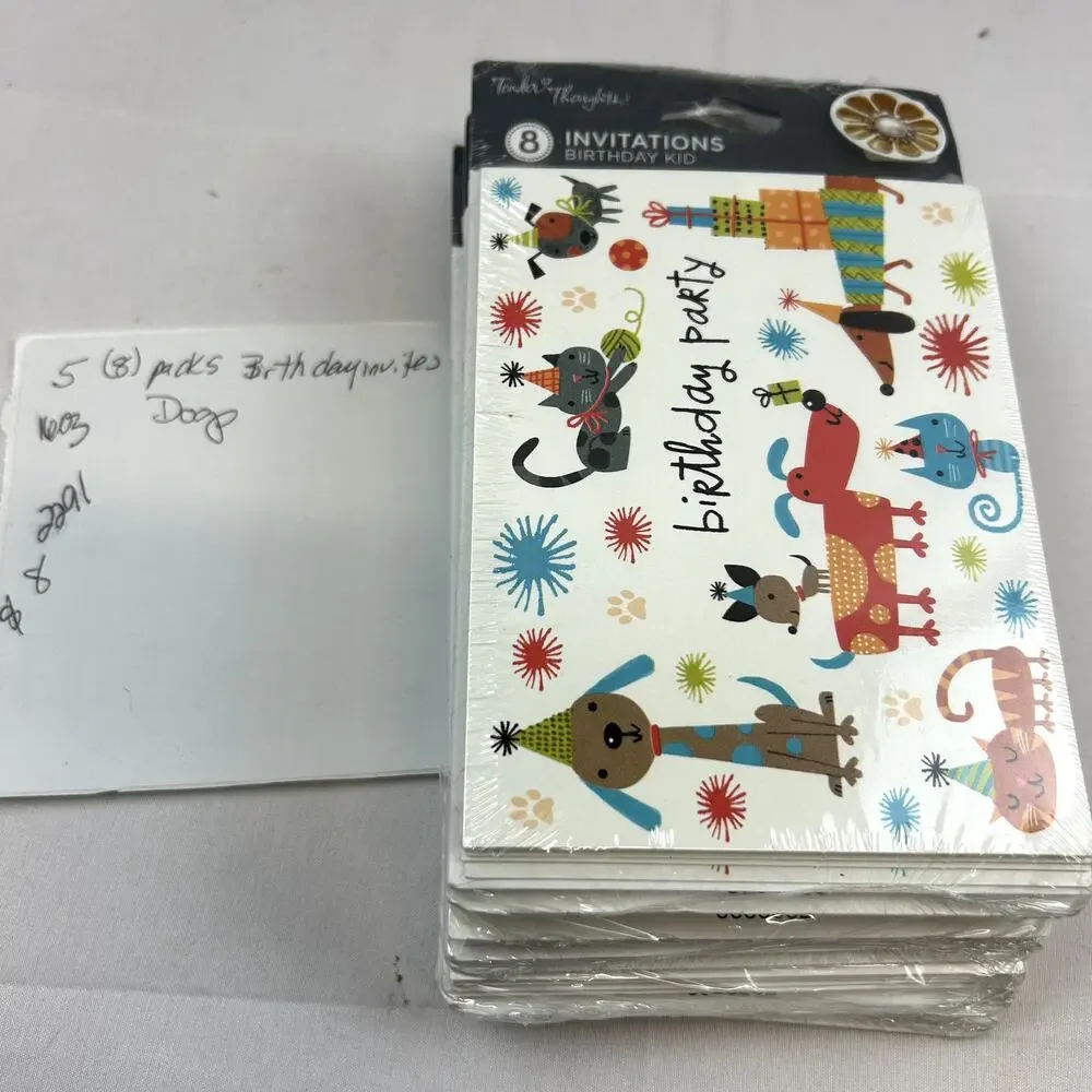 SKU2291 5 Packs Tender Thoughts Dogs Cats Birthday Party Invitations USA New